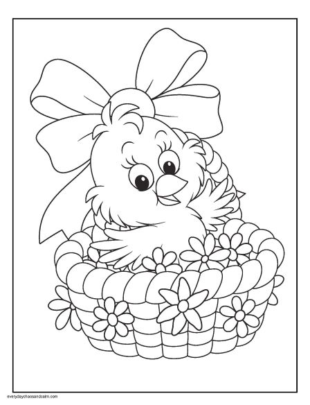 Chick in Easter Basket Coloring Page